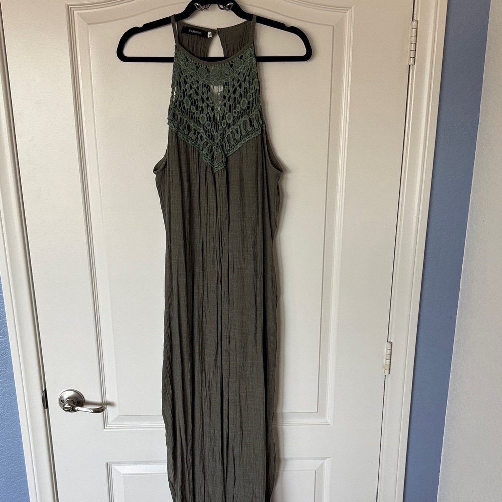 Amazon Olive Green Maxi Dress with Crochet Accent